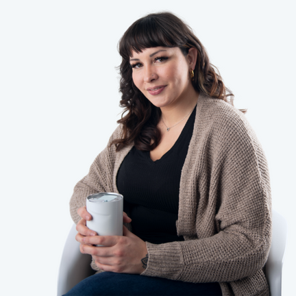 Woman Holding Coffee on White Background